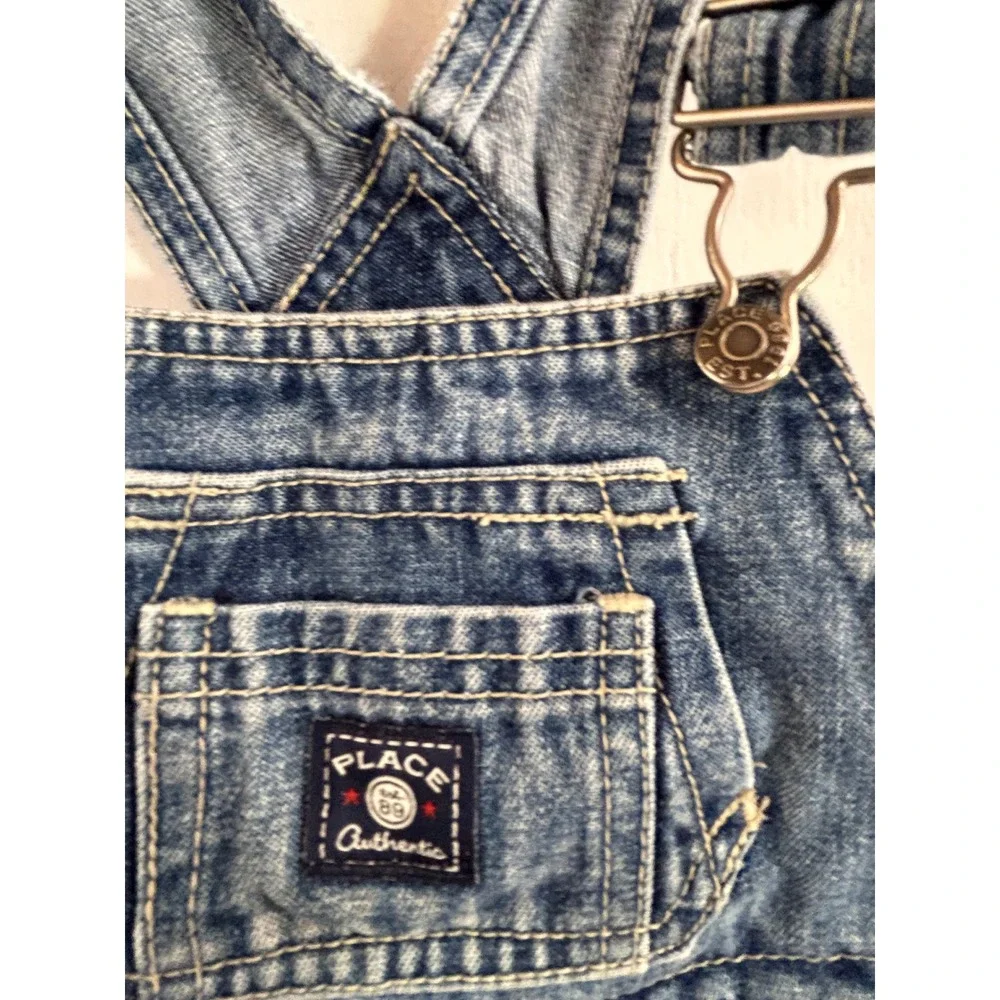 The Children's Place Denim Shortalls 18M Blue Snap Inseam Overalls Kids